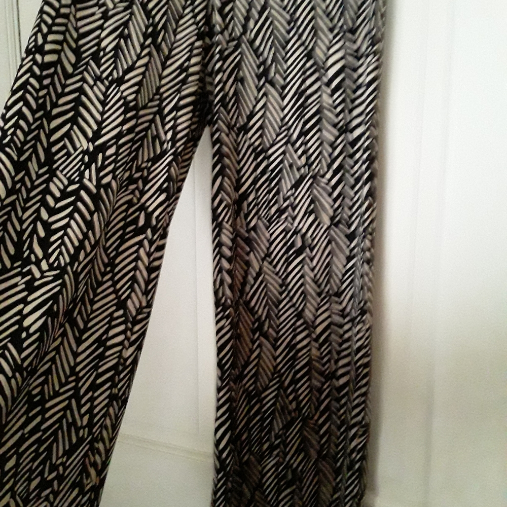 AB Studio Bohemian Style Pants Black and Tan M - Picture 1 of 4